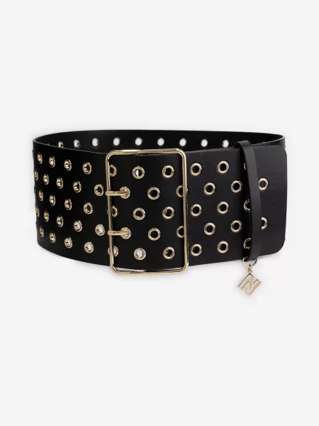 Big Waist Belt With Eyelets Bestellung Damen Gürtel Black/Gold
